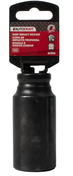 Autocraft Ac354 11/16 Inch Steel Deep Impact Socket Sae 1/2 Drive Size Model Number