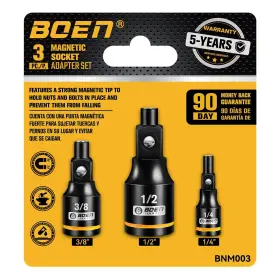 Boen Bnm003 3-piece Magnetic Socket Extension Adapter Set 1/4 Inch 3/8 1/2 Drive Boen Bnm003 3-piece Magnetic Socket Extension Adapter Set 1/4 Inch 3/8 1/2 Drive