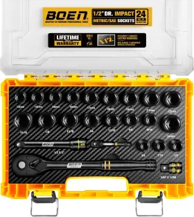 Boen Bs-m12-24h 24-piece 1/2 Inch Drive Socket Set Sae 3/8 To 15/16 &metric 10mm-24mm