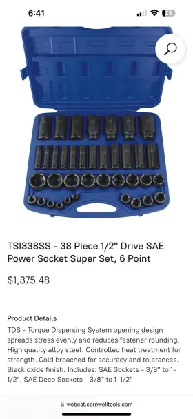 TSI338SS CORNWELL Drive Saepower Socket Set Point #2