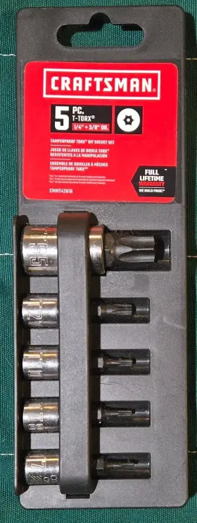 Craftsman Cmmt42616 5-pc T-torx 1/4 Inch 3/8 Drive - Tt55 Tt27 Tt10 Tt8 Tt7