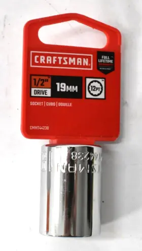 Craftsman Cmmt44238 1/2 Inch Drive 19mm 12 Point Shallow Socket Chrome Finish