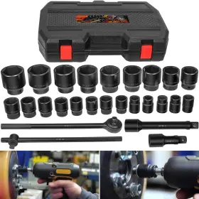 Dr-auto Drqp2065 Impact Socket Set 27 Pcs 3/4 Inch Drive 6 Point Sae 7/8 -2 Metric 22 To 50 Mm