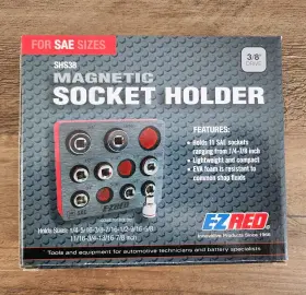 E-z Red Shs38 E-z Magnetic Socket Holder 3/8 Drive For Sae Sizes Holds 11 Sockets