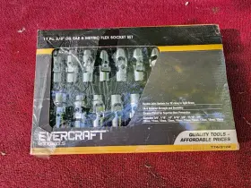 Evercraft 774-0122 17pc 3/8 Inch Dr. Sae And Metric Flex Socket Set New Old Stock