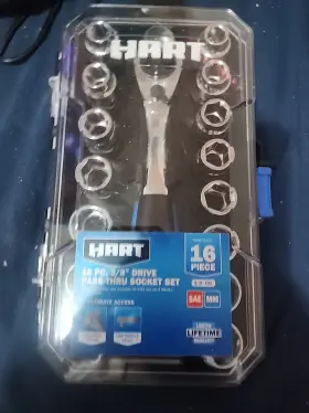 Hart 81002239065 16pc. 3/8 Drive Pass-thru Socket Set Sae And Metric Made In Usa