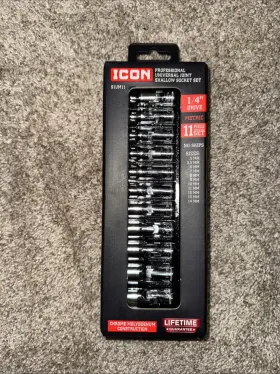 Icon 70298 Professional Universal Joint Shallow Socket Set 1/4 Inch Drive Metric 11 Piece