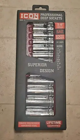 Icon S2ds-12 New 58099 3/8 Inch Drive Sae Deep Socket Set 12 Pcs
