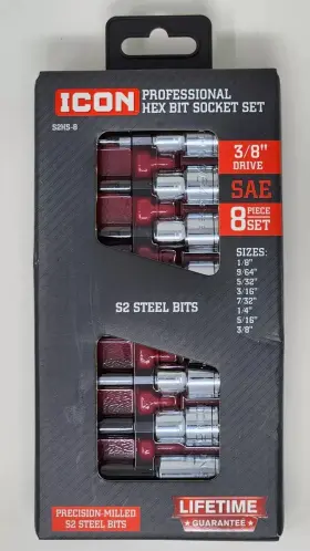 Icon Tools 59742 Professional 3/8 Drive 8 Pc Sae Hex Bit Socket Set - Brand New Sealed