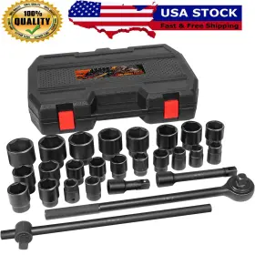 Ky-auto Kyqp2065 3/4 Inch Drive Impact Socket Set 20-50mm W/extension Bars And Ratchet Handle 27pcs