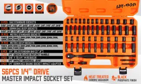 Kyle Ref87014 56pcs 1/4 Inch Drive Impact Deep Socket Set Extension Bar Universal Joint Sae Metric