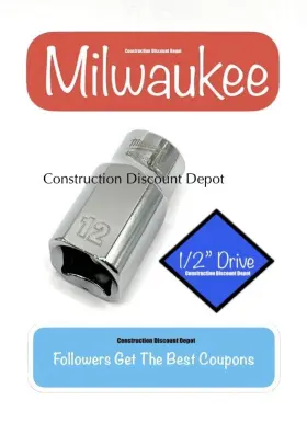 Milwaukee 45-34-9113 12mm 1/2 Inch Drive 6 Point Standard Shallow Socket 12 Mm