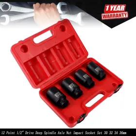Munirater Tur796972i 12 Point 1/2 Inch Drive Deep Spindle Axle Nut Impact Socket Set 30 32 34 36mm