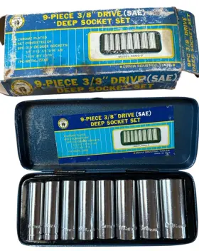Omaha Industrial Tool Sds3-9 3/8 Inch Drive Deep Sae Chrome Steel Socket Set Of 9 Pieces With Metal Case