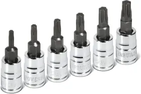 Powerbuilt 640049 6 Pc. 1/4 Inch Drive Torx Bit Socket Set T10 To Star Silver