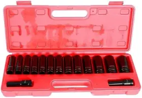 Powerbuilt 641745 1/2 Inch Drive 6 Point Standard Socket Set Metric 10-24mm 15 Pc