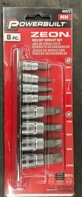 Powerbuilt 642575 8 Pc Zeon Hex Bit Socket Set 3mm Included