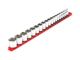Tekton Shd91112 3/8 Inch Drive 12-point Socket Set With Rail 19-piece 6-24 Mm Shd