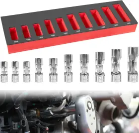 Wi-auto Wiqp2158 Flare Nut Socket Set 3/8 Inch Square Drive Diesel Injector Fuel 10mm-19mm 10pcs