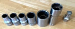 Vtg 5 Bonney Sockets 1/2 Drive 12-point + 3/8 - Adapter T2026 Sparkplug. Fixed Price $21.00.