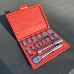 Vintage Wizard 18 Piece Chrome 3/8" Drive Socket Set Western Auto. Fixed Price $100.00.