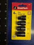 New Great Neck 4pc Star Socket Set Etorx 3/8" Dr. Fixed Price $12.98.