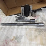 3 Pm Popular Mechanics 1/2" Drive Deep Sockets Large 6 Point 1 Std 2 Ext Swivel. Fixed Price $25.00.