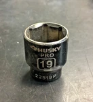 Husky Pro, 22519p, 3/8 Drive, 6pt, 19mm Socket, Black Standard Socket. Fixed Price $3.99.