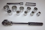 Vtg 1960s Indestro Select 1/2-in Drive 13-pc Ratchet & Socket Set Usa. Fixed Price $58.00.