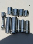 Snap-on 3/8" Drive Sockets Lot Of 10 Pieces 5 Deep Wells 4 1 Extension. Fixed Price $39.99.
