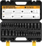 Hex Bit Impact Socket Set: 36-piece With 4 Adapters, 1/4", 3/8", One Size. Fixed Price $55.99.
