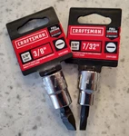 2 Craftsman 3/8-in Drive Socket - 3/8 + 7/32 Flathead Screwdriver Bit. Fixed Price $12.00.