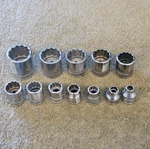 12 Snap-on F301 281 Socket Set 3/8" Drive Sae 15/16 7/8 13/16 3/4 5/8 1/2 1/4". Fixed Price $121.84.