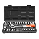 39pc Socket Set, 3/8" & 1/4" Drive Sae/metric Ratchet Wrench Kit W/ Case. Fixed Price $37.99.