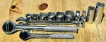 Lot (13) Klein Tools 1/4 + 3/8 Drive Ratchet Sockets - 9/16 Combo Wrench 12pt. Fixed Price $36.95.