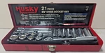 Vintage Husky 21pc 3/8" Drive Socket Set Extension Red Metal Box. Fixed Price $40.49.