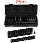 27 Pcs Drive Impact Socket Set Deep Shallow Metric 7mm-19mm 6-point Flank. Fixed Price $29.99.