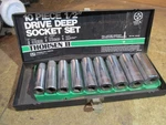 Vintage Thorsen 1210dp 1/2" Drive Deep Socket Set 1/2"-1" 9 Pc W Metal Case Usa. Fixed Price $40.00.