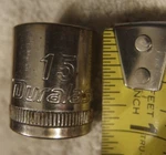 15 Mm Duralast 15mm 3/8" Drive Socket Vtg Tool,6 Pt 50-108. Fixed Price $4.74.