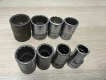 8 Vintage Snap-on 1/2" Drive 12 Pt Sockets 7/16" To 1 1/6". Fixed Price $75.00.