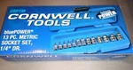 Cornwell Tools Blue Power 13pc. Socket Set 1/4" Dr. Metric. Fixed Price $83.99.