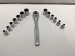 Vintage Craftsman -v- 43186 1/4 Quick Release Ratchet With Metric+sae Sockets. Fixed Price $50.00.