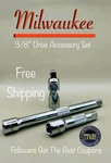 Milwaukee 3/8" Drive Universal Joint And 3" & 6" Extension Accessory Set. Fixed Price $23.96.