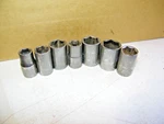 Lot Of 7 Truecraft Dr., 6 Point Sockets 7/8, 13/16, 11/16, 3/4, 5/8,1/2, 9/16.. Fixed Price $32.99.