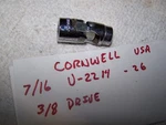 Vintage Cornwell 3/8" Drive 7/16" 6pt Flex Universal Socket Usa U-2214 26. Fixed Price $12.95.
