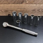 Blackhawk Ratchet 49945 & 1/2 Drive 3/4"-1" Deep Socket Set 12pt 6pc Vintage Usa. Fixed Price $49.00.