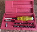 Vintage Mac Tools Magnetic Bit Screwdriver With 26 Various Bits & Case. Fixed Price $75.00.