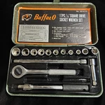 Vintage Buffalo Ratchet & Socket Set 17 Piece " Drive Metal Case. Fixed Price $19.00.