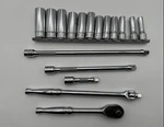 Snap On Vtg 3/8" Drive F830 Ratchet W/3 Ext + Brkr Bar 12 Deep Metric Sockets. Fixed Price $250.00.