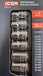 New Icon Metric 1/2" Drive Shallow Sockets 6 Point Chrome - Pick A Size 12-24mm. Fixed Price $10.99.